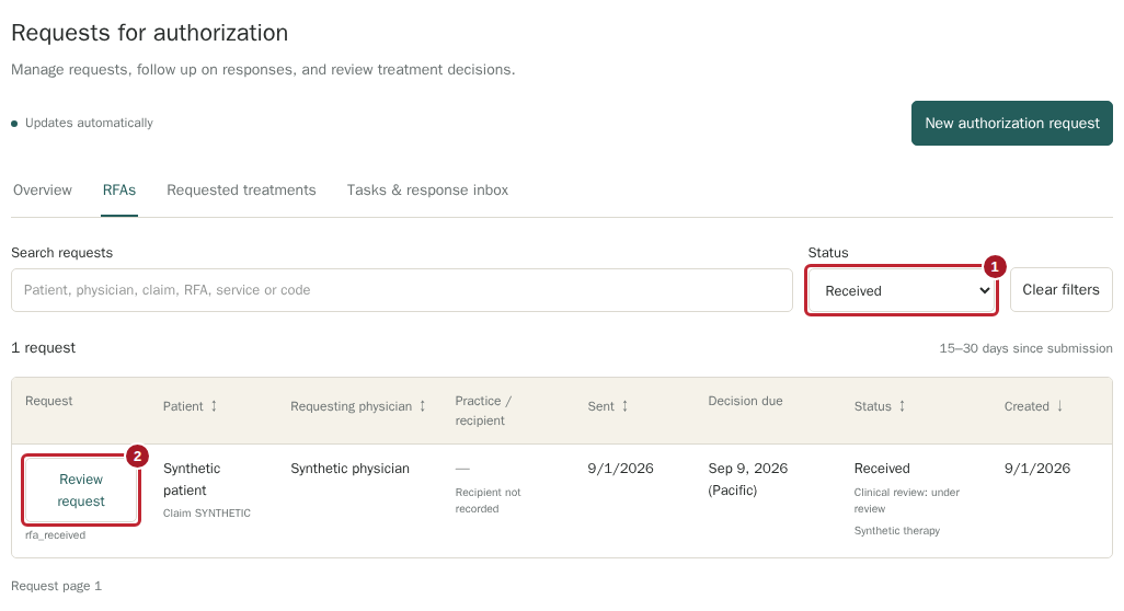 Filtered requests and Review request control