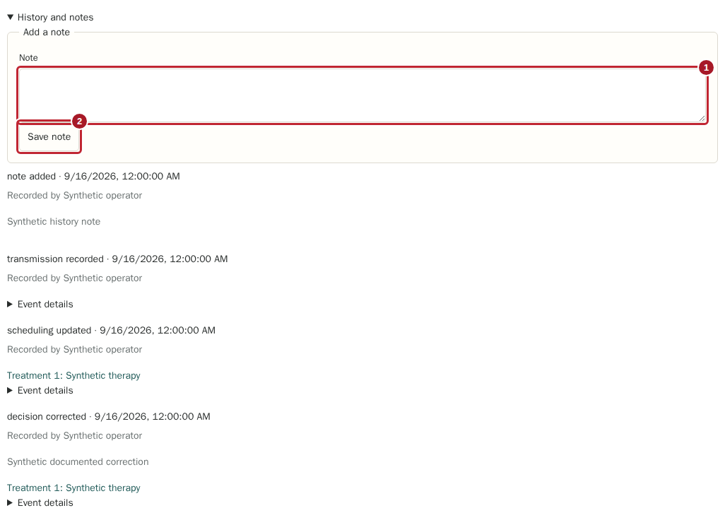 History events and note controls