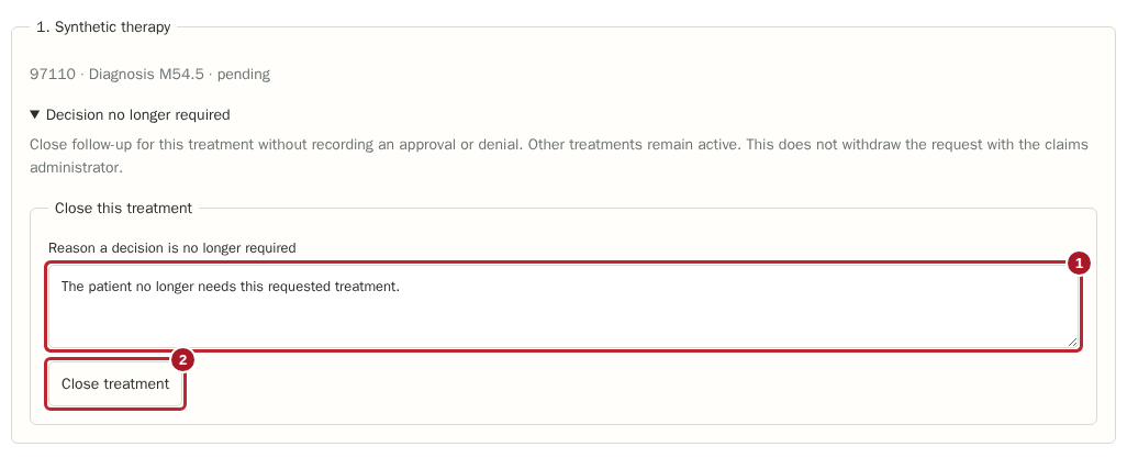 Closure reason and Close treatment control