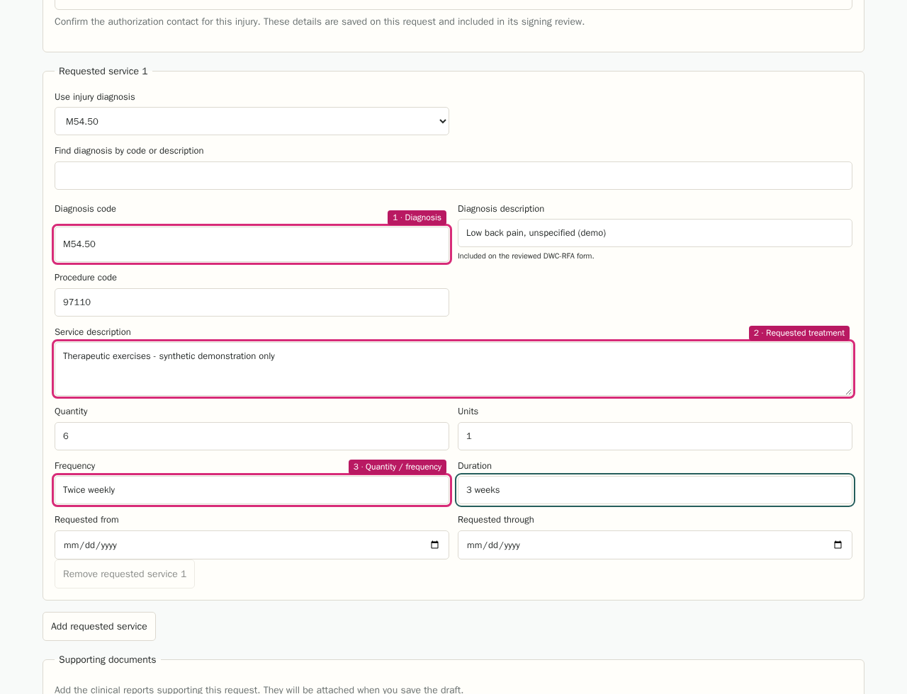 Add diagnoses and requested treatments in the RFA component with highlighted controls