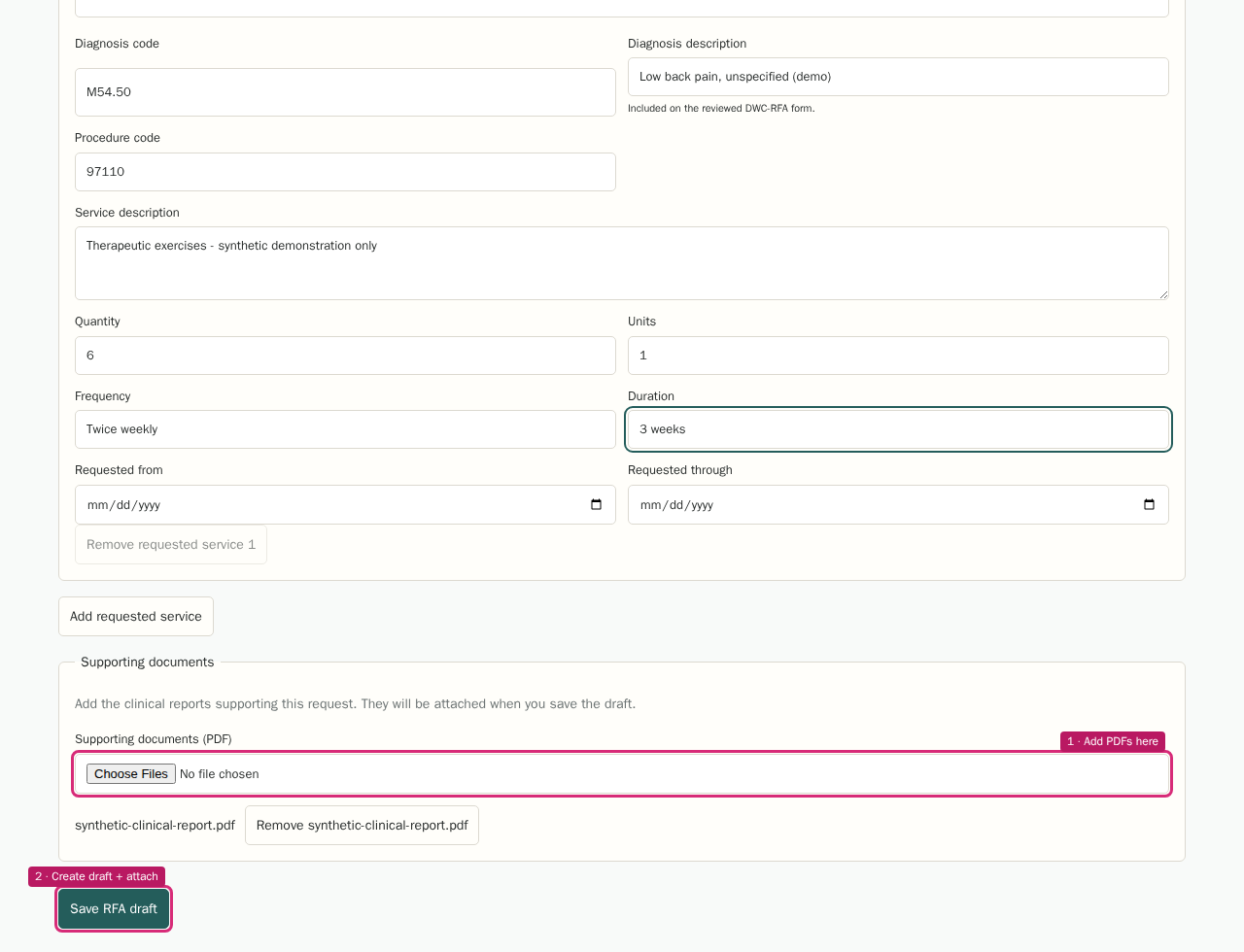 Attach supporting PDFs before saving in the RFA component with highlighted controls