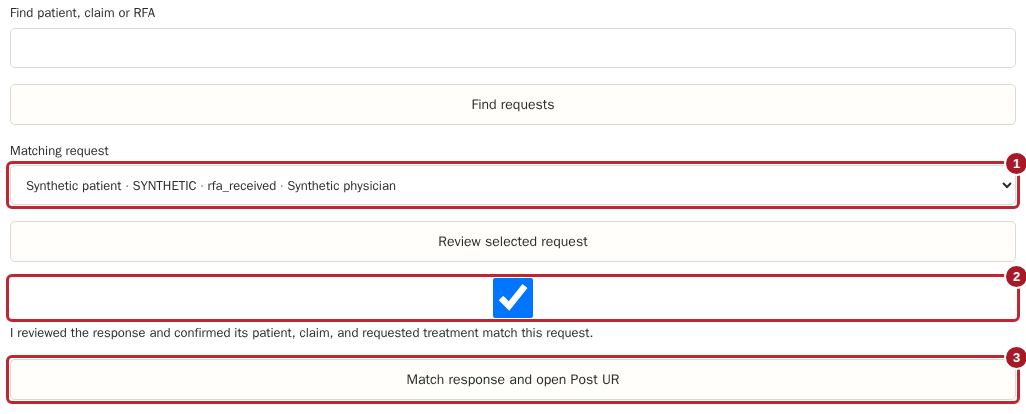 Match the response to the correct request with highlighted controls
