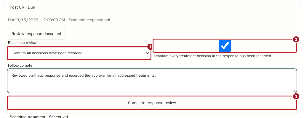 Complete the Post UR response review with highlighted controls